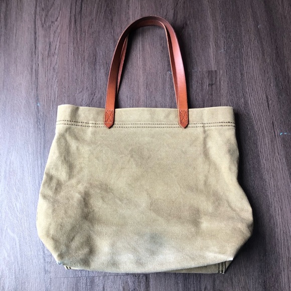 Madewell Canvas Transport Tote Bag Green Khaki Leather Straps Capsule Everyday - Picture 2 of 9